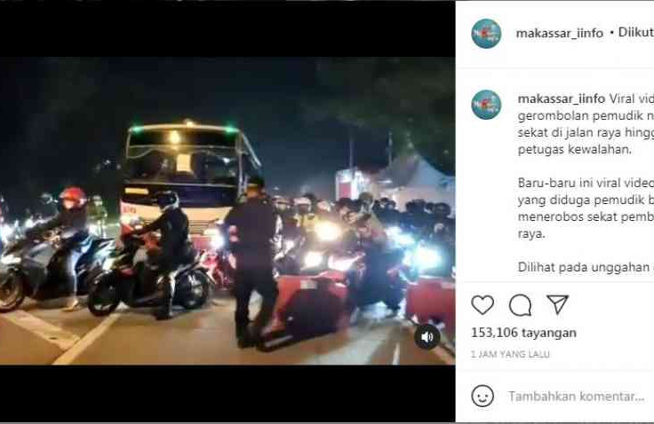 Viral Pemotor Ramai-ramai Terobos Pos Penyekatan Mudik di Karawang